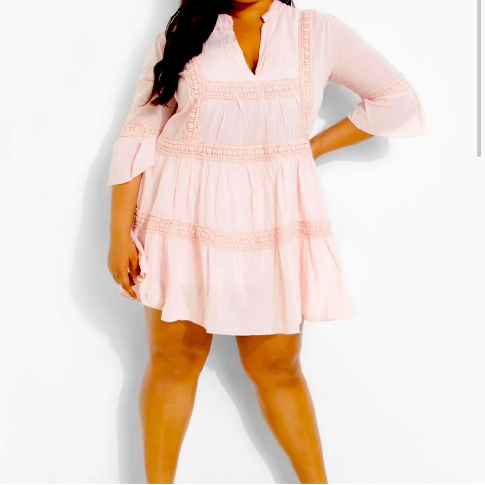 NWT💕 Boohoo Plus Size Long Sleeve Crochet Trim Dress Size 16